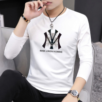 White Printed Long Sleeve T-Shirt Male Spring Autumn Season New Mens Round Collar Beat Bottom Jersey Korean Version Pure Cotton Personality Necropolis