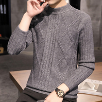 Semi-high neckline sweatshirt male spring new mens round neckline jacquard needles weaters Korean version Trend casual inner hitch