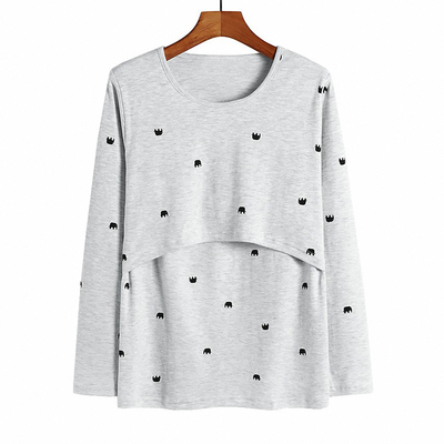 Breastfeeding Top Tops Pure Cotton Maternity Thermal Underwear Autumn and Winter Nursing Pajamas Confinement Clothing Bottoming Shirt with Chest Pad — 5