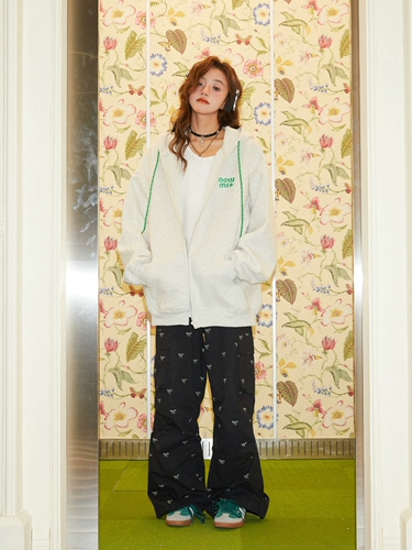 Толстовка с капюшоном, осенняя куртка, кардиган с молнией, с вышивкой, оверсайз