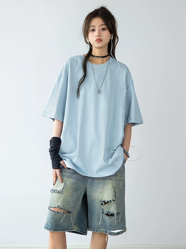 Белая футболка для женщин 2025 Новое прохладное и высококачественное чистое круглое цвет с короткими рукавами.