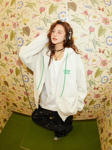 Толстовка с капюшоном, осенняя куртка, кардиган с молнией, с вышивкой, оверсайз