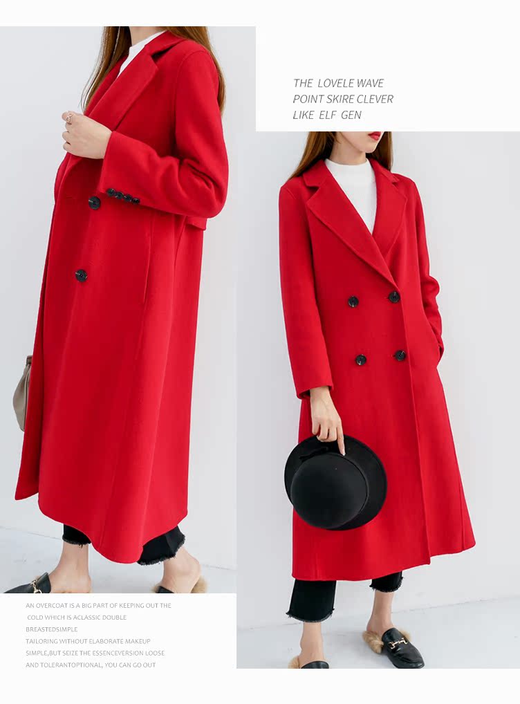 2019 Hepburn gió kết hôn với đoạn dài màu đỏ trên đầu gối hai mặt áo len nữ áo len chống mùa quần áo phụ nữ - Áo len lót đôi áo da nữ dáng dài
