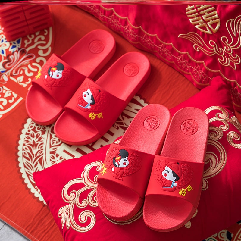 Wedding Slippers Festive Red Couple of Ben Life Wedding Summer Home Newlyweds Men And Women Non-slip Soft Bottoms