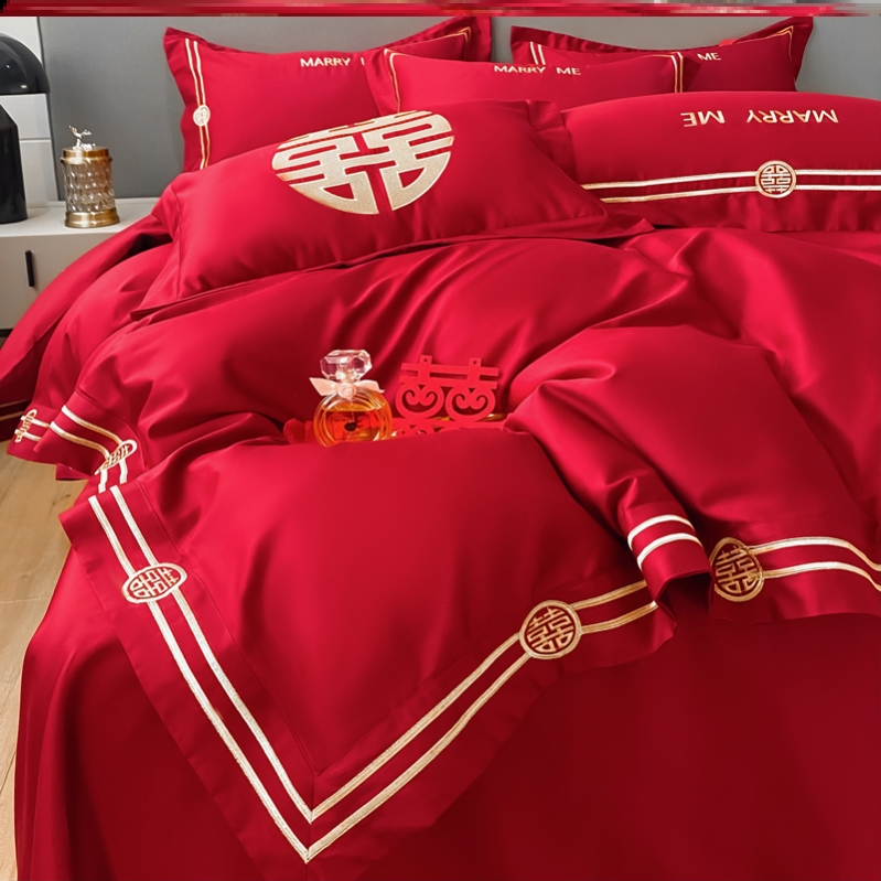 Wedding quilt Hebridal Wedding House Branch Light Lavish Wedding Celebration Red Kit Accompanied by a European-style bed Bedding Wedding four sets