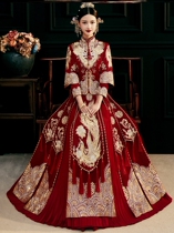 Out of the Cabinet Banquet Dress in wine Chinese style High-level Temperament Wedding Chinese Toast Upscale Show and Vest Show