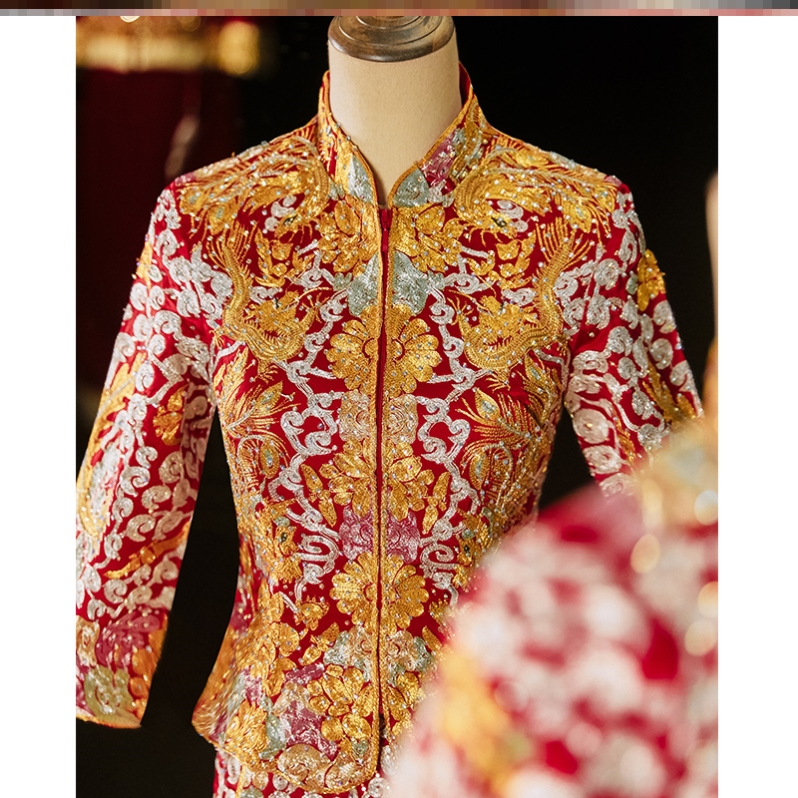 Out of the penthouse dresses in wine Chinese style High-end high-end upscale Toast Bridal Gown of the Bride Evening Gown Show China