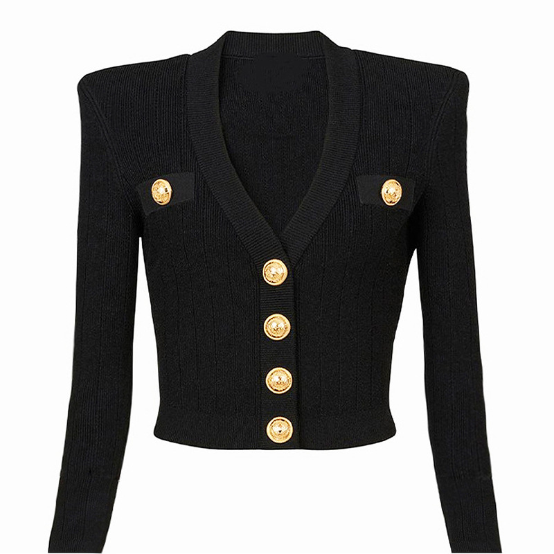[Counter Quality] Balmanni Black Gold Qi Wei's Same Style Small Fragrant Knitted Cardigan Sweater Jacket Women's Top