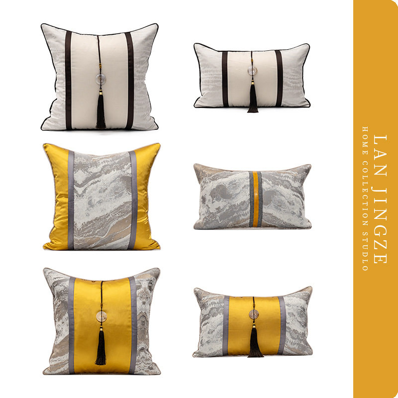 High-end prototype room light lavish cushion with pillow cover Chinese living room sofa waist pillow close to pillow square backrest cushion yellow grey