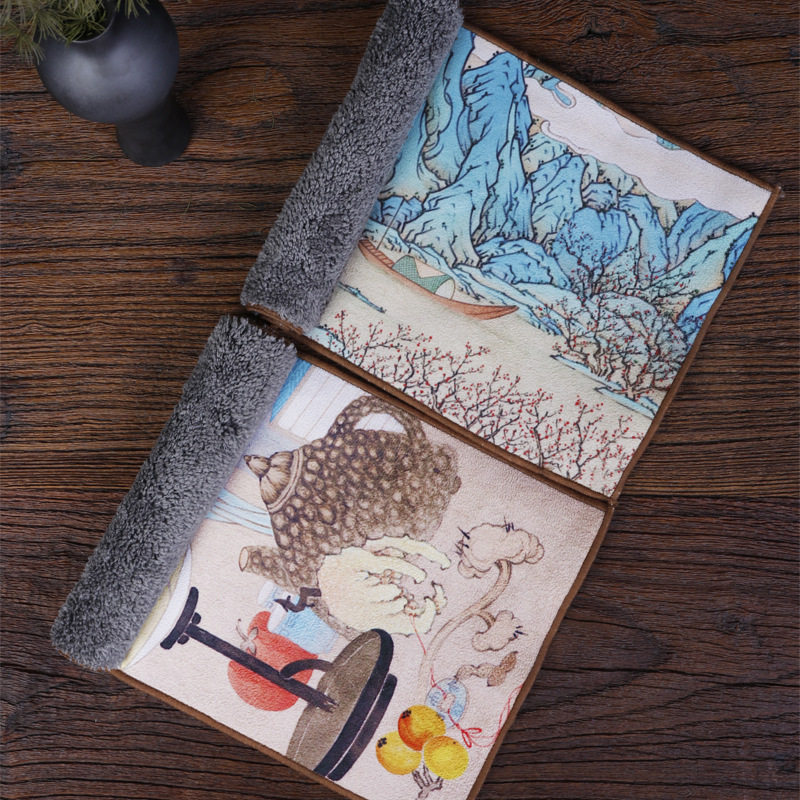 Tea towel cloth suede home Chinese Zen tea ceremony high-grade water-absorbing pot tea table kungfu tea set spare parts customization