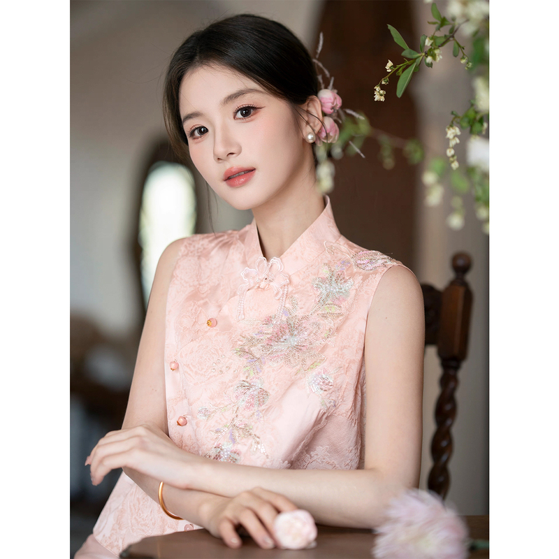 Pink New Chinese-Style Morning Robe, Engagement Dress, Cheongsam, Toast Dress, Bride Suit, Wedding Registration, Can Be Worn Daily