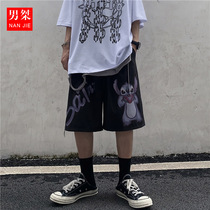 High street shorts mens fashion brand ins Stizai five-point pants Casual sports dark black functional European and American hiphop pants