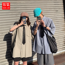dk uniform mens short-sleeved jk shirt Korean version of the trend couple pure Pe ア ア 外套 jacket fashion men with the trend handsome