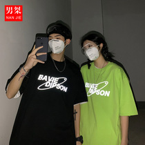 oversizet shirt mens short-sleeved Europe and the United States fashion brand ins trend summer lovers letters reflective fluorescent green T-shirt