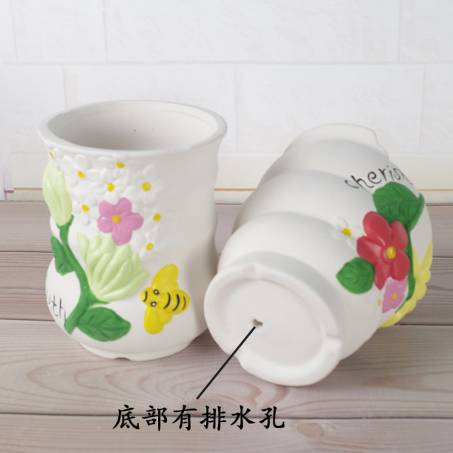 DIY hand-painted bisque-fired ceramic flowerpot bottle succulent plant flower arrangement home decorations hand-colored pattern painting