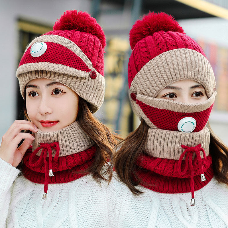 Wool hat women's winter plus velvet thickened outdoor cycling cold-proof electric car windproof hat ear protection warm knitted hat