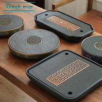 Touch Miss Chinese style Wujin Stone tea tray round high-grade household tea table small water storage stone ceramic tray