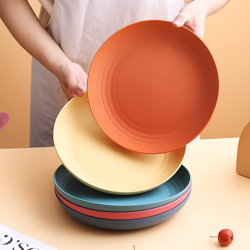 Dessert plate plate large fast food hot pot side dish plate wheat straw tableware 10 inch pizza plate fruit plate