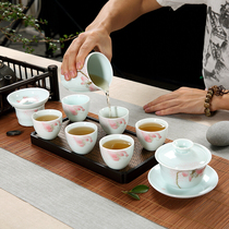 Hand-painted kung fu tea set household ceramic thin tire Cup simple office gift tea gift box
