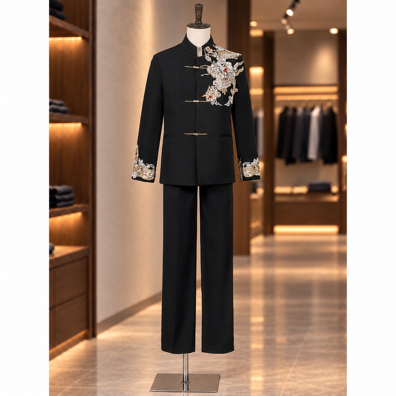New Chinese-Style Wedding Suit, Engagement Attire, 2026 New Model, High-End Formal Wear, Chinese-Style Suit for Men, Traditional Chinese Style Zhongshan Suit New Chinese-Style Wedding Suit, Engagement Attire, 2026 New Model, High-End Formal Wear, Chinese-Style Suit for Men, Traditional Chinese Style Zhongshan Suit
