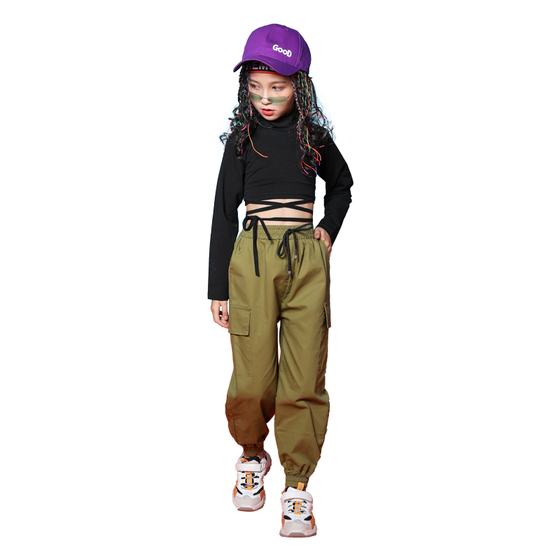 hiphop hiphop trang phục mùa thu gió hiệu suất rắn màu cô gái nhảy jazz váy trẻ em trẻ em hiphop phù hợp với rốn mở.