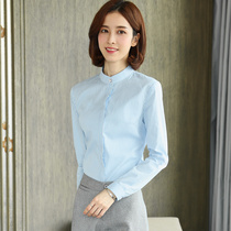 2021 spring new cotton stand-up collar striped shirt womens long-sleeved professional formal dress cotton literary and art fresh bottoming shirt