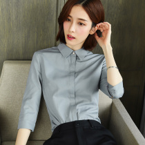 Three-point sleeve shirt womens spring and summer long-sleeved 2021 new Korean slim-fitting overalls tooling professional formal gray shirt
