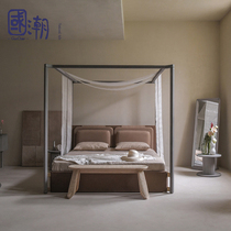 North American black walnut frame bed new Chinese style all solid wood bed fabric soft package double bed 1 8 meters 2 0 meters customized