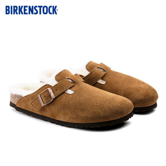 BIRKENSTOCK furry shoes for men and women, cork slippers Boston Shearling series