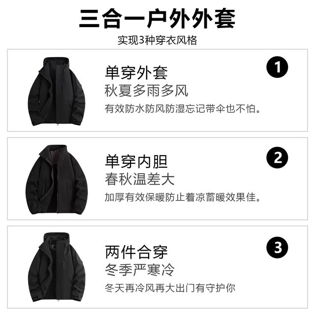 German Diverse Three-In-One Jacket for Women, New Spring, Autumn and Winter Outdoor Hiking Warm and Waterproof Mountaineering Clothing