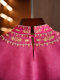 2026 summer slanted placket buttoned rose red embroidered vest sleeveless design retro national style stand collar waistcoat for women