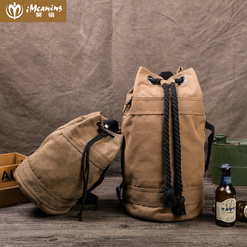 Inscriptions double shoulder bag men's large capacity Canvas Drum Sports bags Students basketball Rope Leisure Travel Bucket Bag
