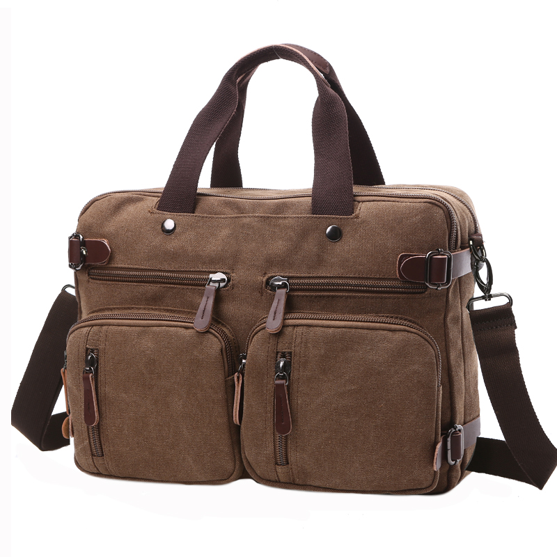 Canvas bag men's single-shoulder messenger backpack dual-use travel handbag 17-inch computer large-capacity multi-function backpack