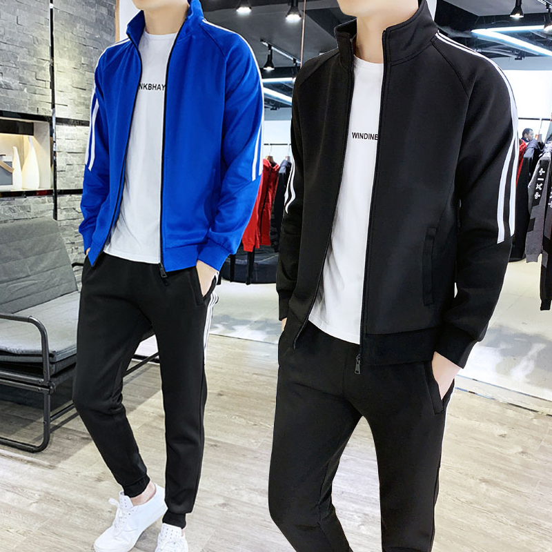 2019秋季男士新款休闲装套装男青年韩版潮流圆领卫衣T恤运动套装