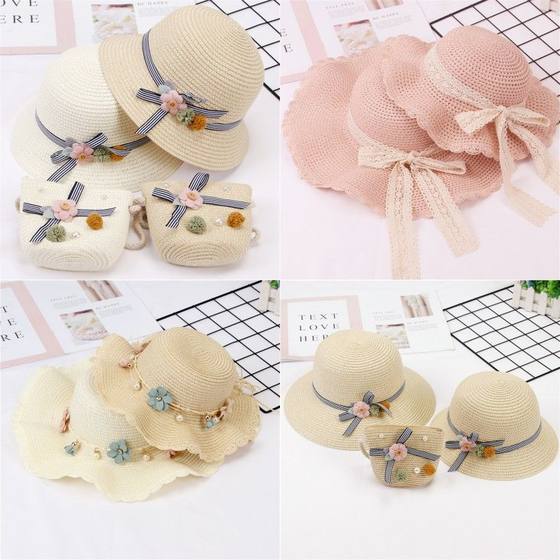 Children's straw hats, girls' summer sun hats, baby hats, parent-child mother-daughter beach hats, Korean style large-brimmed girls' sun hats