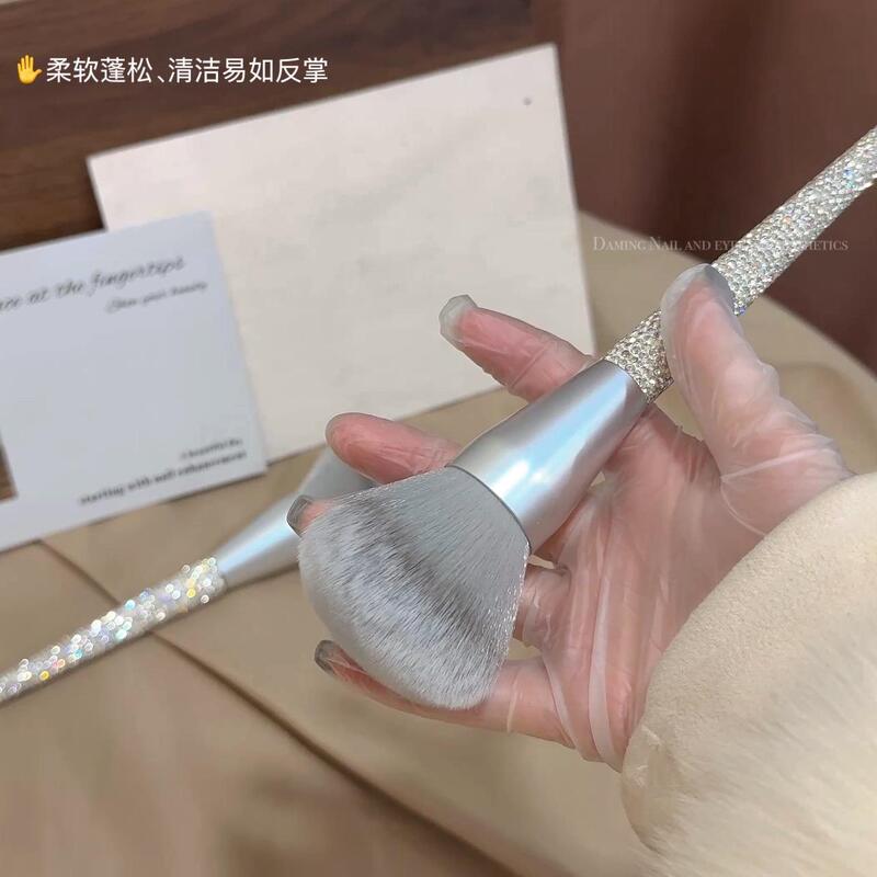 Nail Art Special Long-Handled Brush for Dust Removal, Soft Bristles, Elastic Cleaning Nail Dust Brush, Large Size with Full Diamond Handle