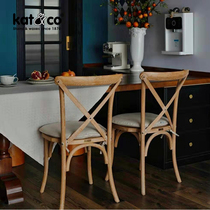 KatCo retro dining chair American European style French country oak wood personality cafe wishbone cross back chair