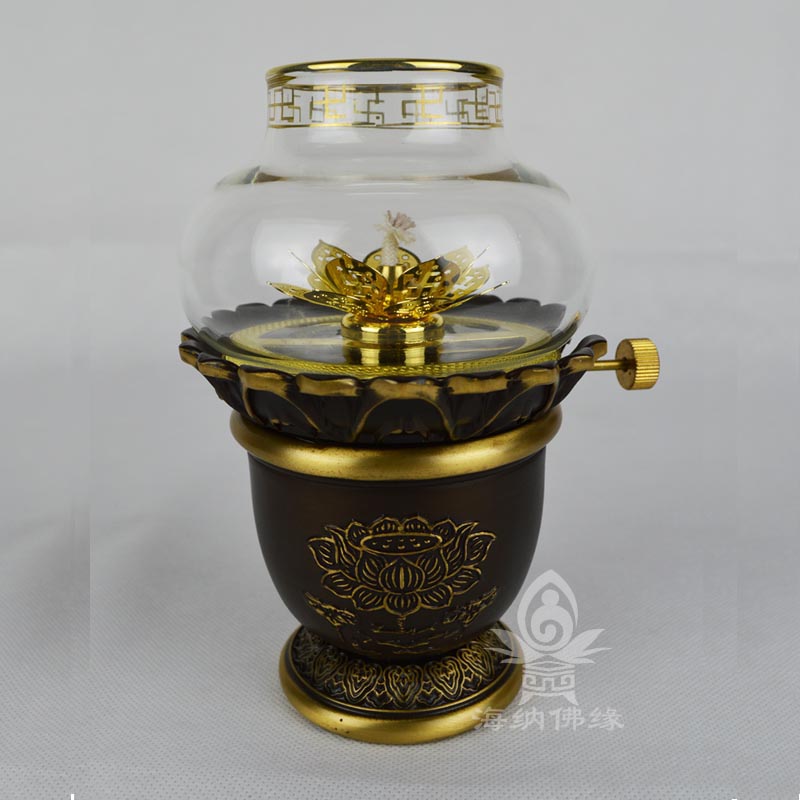 Buddha - headlights Glass Long - lamp Taiwan Pure Copper Oil Lamp Gilded Oil Lamp Lotus Oil Lamp Buddha
