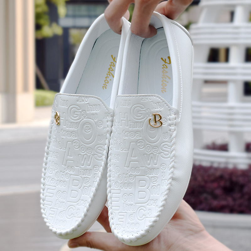 White Loafers for Men, Slip-On Shoes, Summer Shoes for Men, Korean Style, British Style, Soft Leather Men's Driving Shoes, Casual Leather Shoes