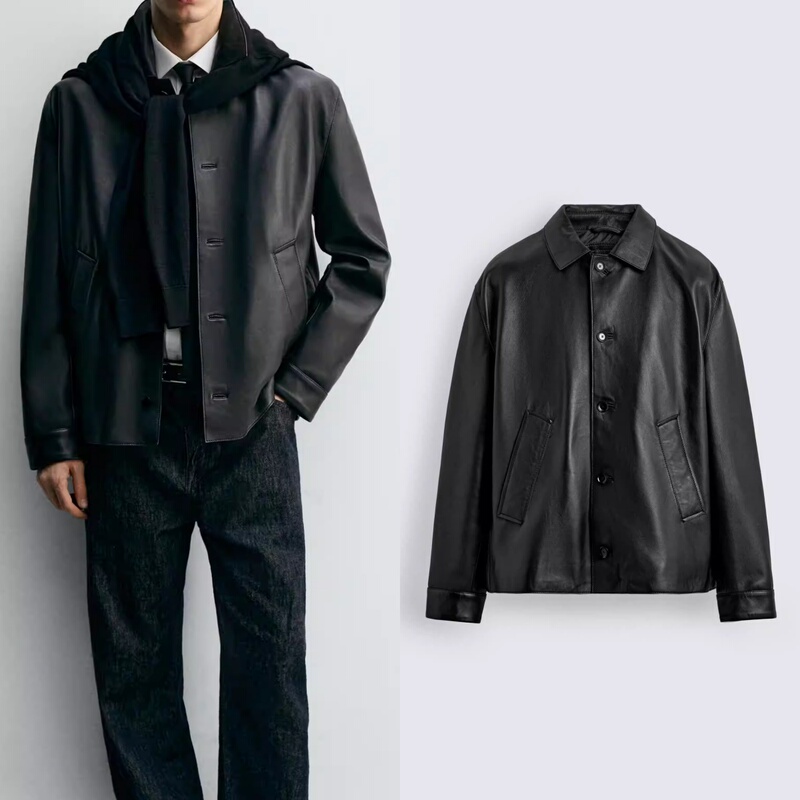 Cabinet 1599! 2025 Winter New Men's Slim Fit Straight Leather Jacket Leather Coat 5479350 800