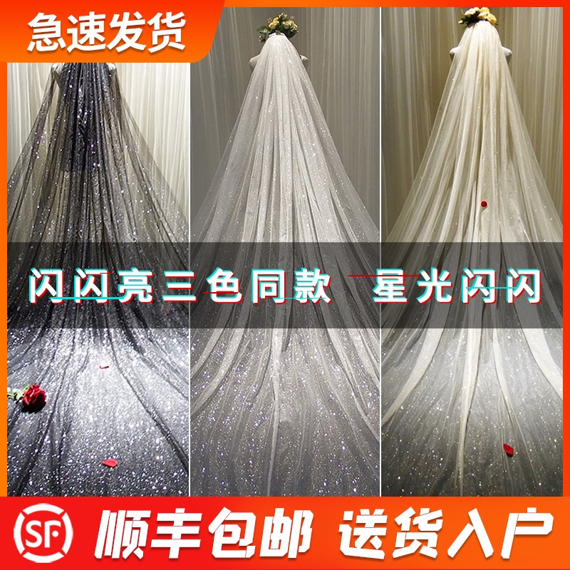 2021 new bridal veil female long tail luxury shiny veil headdress super fairy net red photo wedding veil
