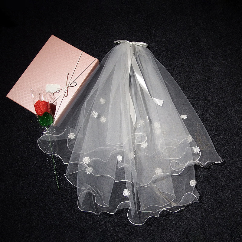 Mother daughter parent-child short-head yarn bride wedding main wedding dress butterfly knot headscarf Neckline Red Photo Prop