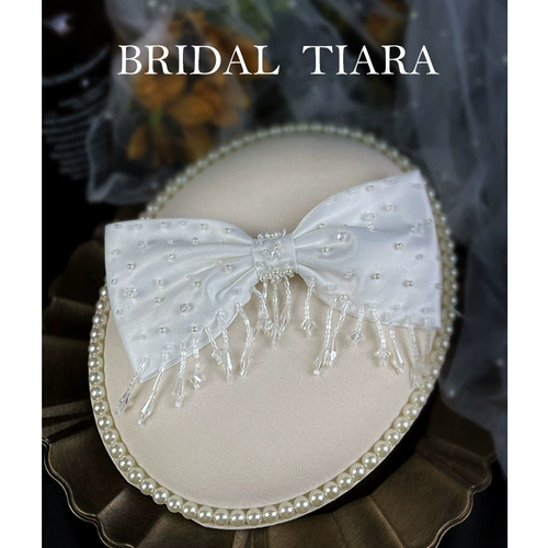 Корейское белое свадебное платье, заколка для волос с кисточками с бантиком, аксессуары