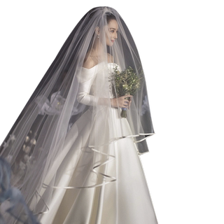 Forest style bread extra long wedding veil with large tail