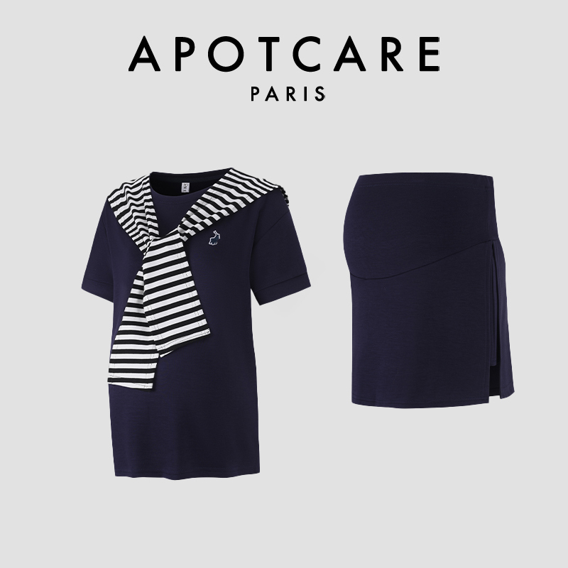 French Apotcare Maternity Wear Summer New Style Fashionable and Stylish Outerwear Thin Short-Sleeved Top and Skirt Suit
