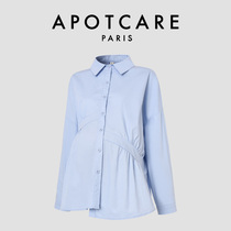French APOTCARE maternity wear summer new style loose fashionable design commuting style blue shirt top