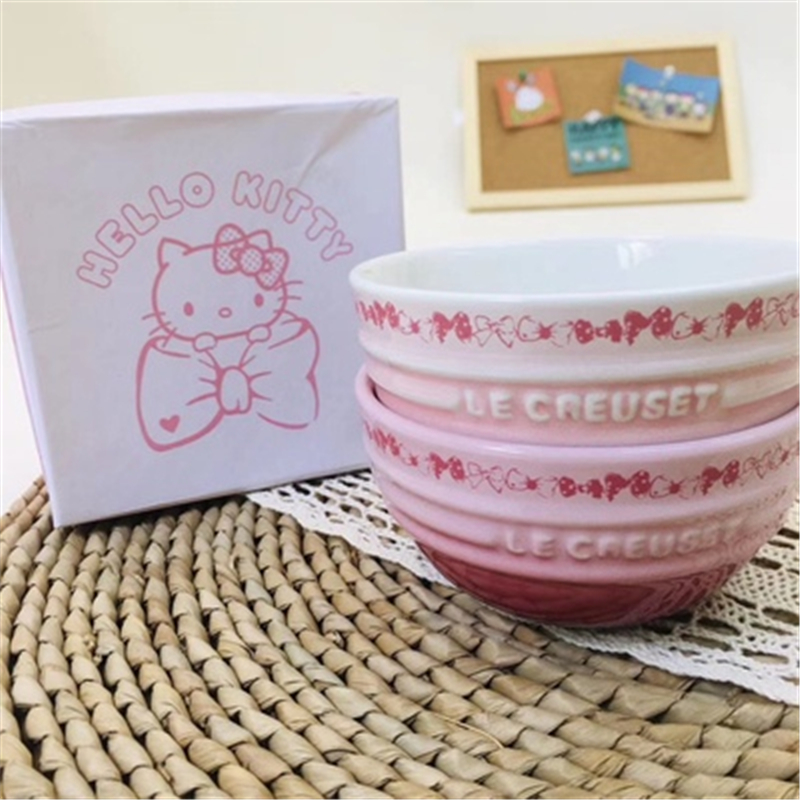 French LECREUSET cool color stoneware kityy cute ceramic tableware dessert personalized cartoon couple with color box