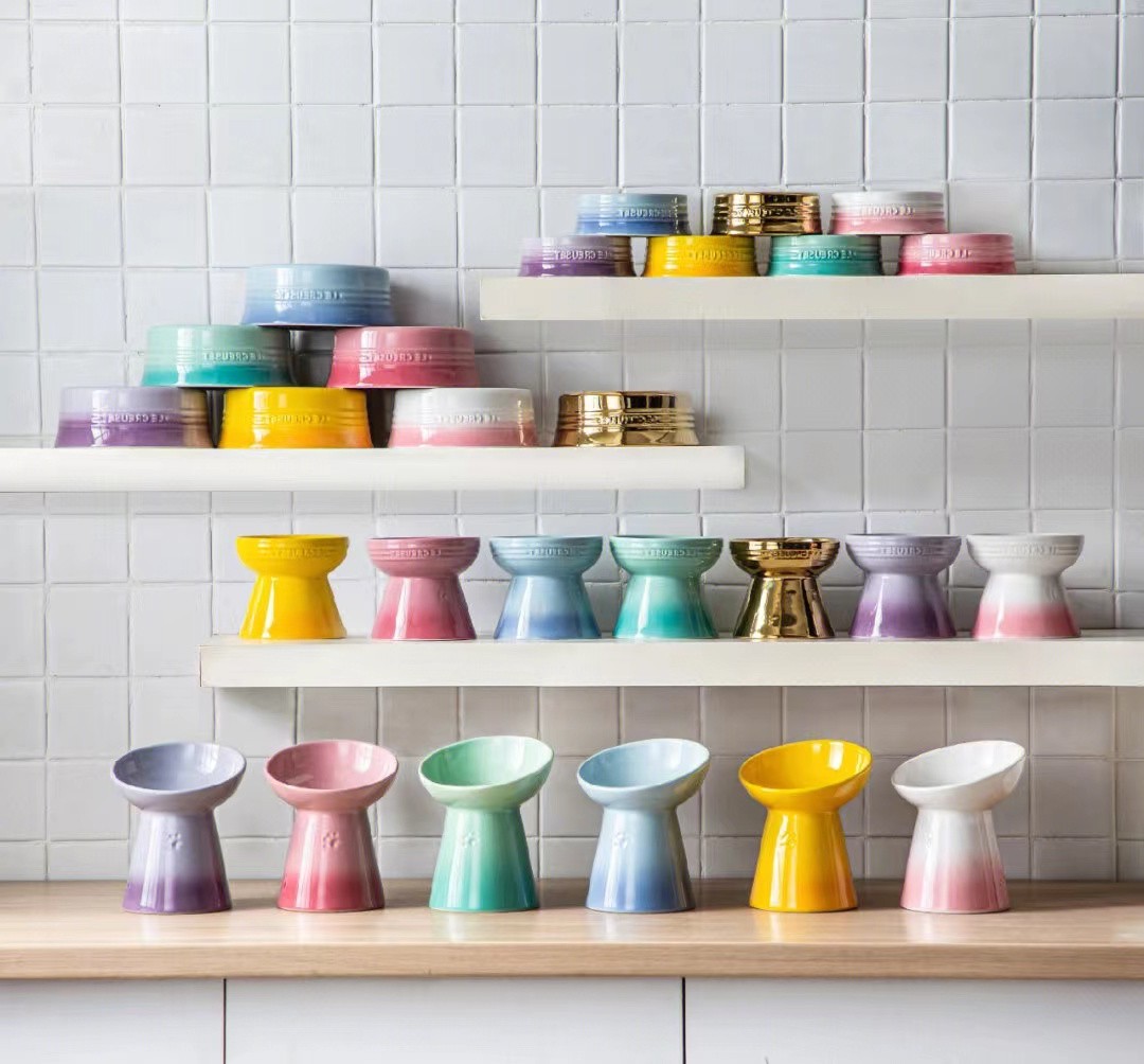 lecreuset cool color pet bowl dog bowl cat dog bowl custom drinking water protection crest vertebra ceramic bowl anti-overturning