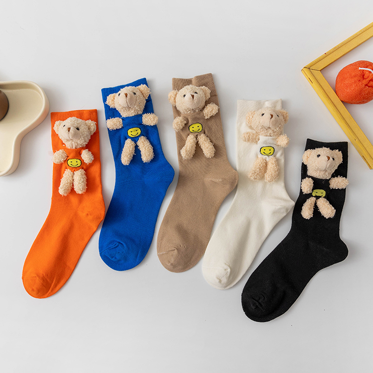 Three-Dimensional Doll Socks, Teddy Bear, Female, Unique, Creative, Niche Design, Cute, Artistic, Pure Cotton, Comfortable, Breathable, Versatile