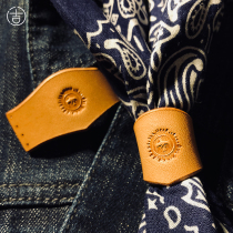 Ami Kazi American retro vegetable tanned cowhide square buckle mens leather collar buckle silver coin denim accessories silk towel buckle